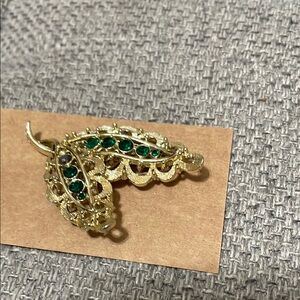 Elegant Gold and Green Leaf Brooch